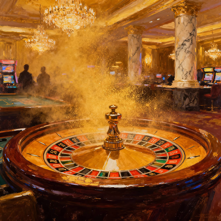 ainbet Casino image featuring a leather wallet surrounded by gold coins.
